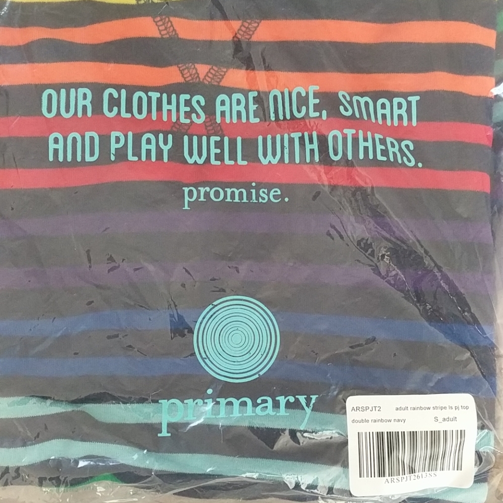 NWT Primary Grownup PJ Top Navy Double Rainbow - Picture 6 of 8
